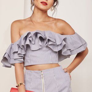 Cameo cropped off the shoulder ruffled top